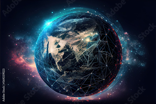 Futuristic abstract background. the earth is connected by the global internet. noosphere of the earth. Generative AI