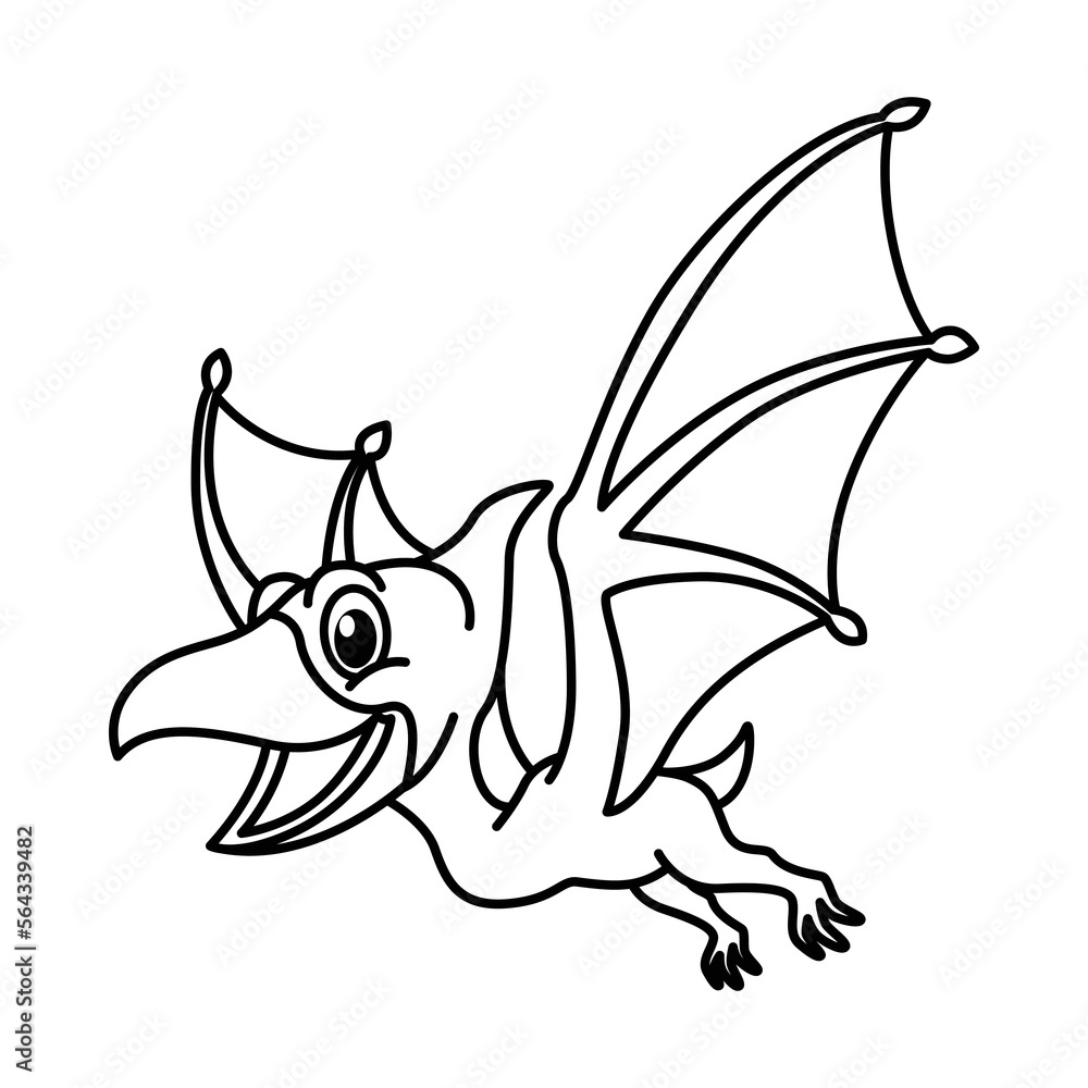 Fototapeta premium Funny pterodactyl cartoon vector coloring page