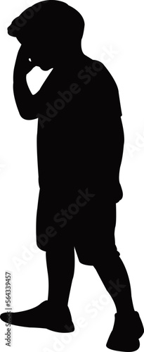 a sad child holding his head, silhouette vector