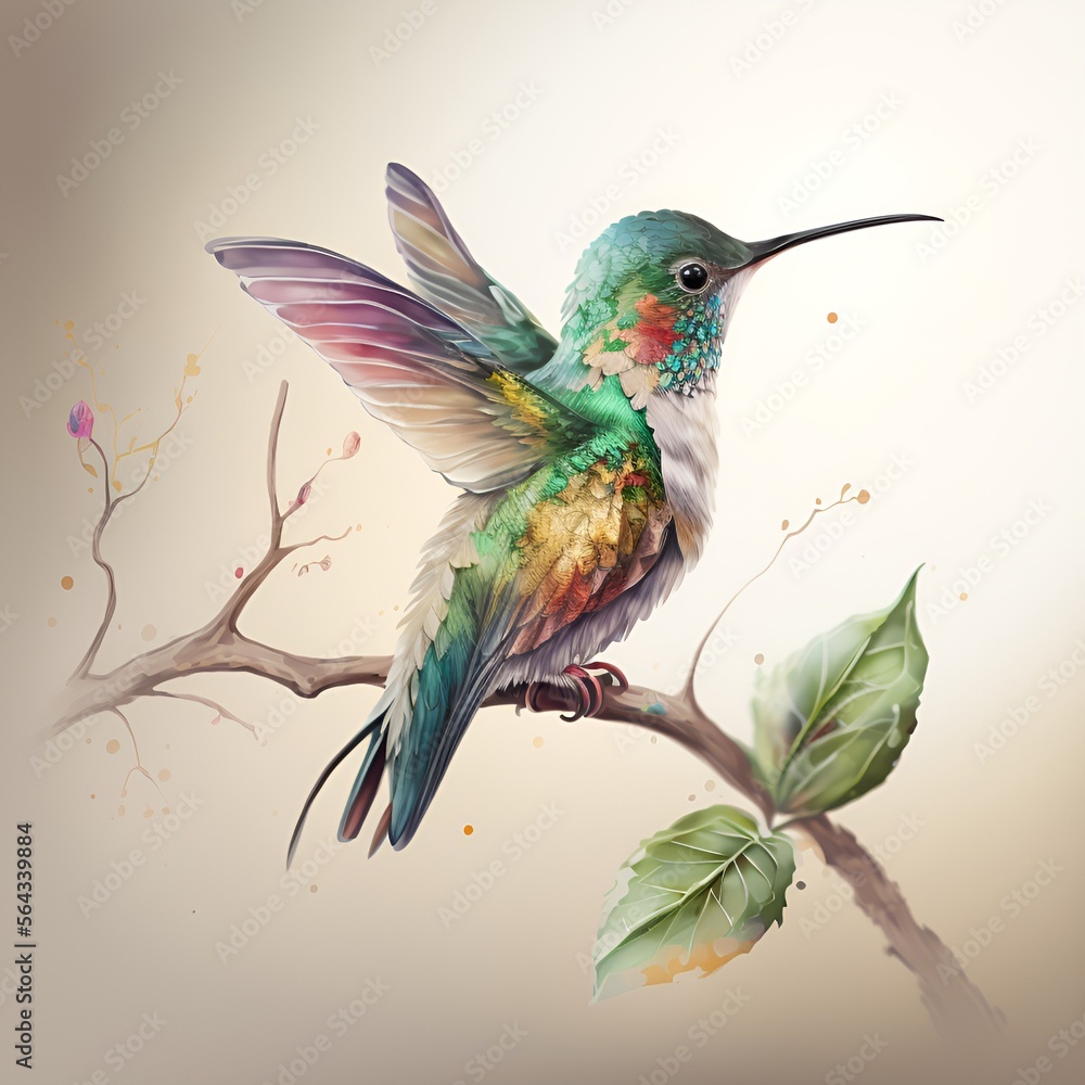 Fototapeta premium a painting of a hummingbird, colorful, generative AI