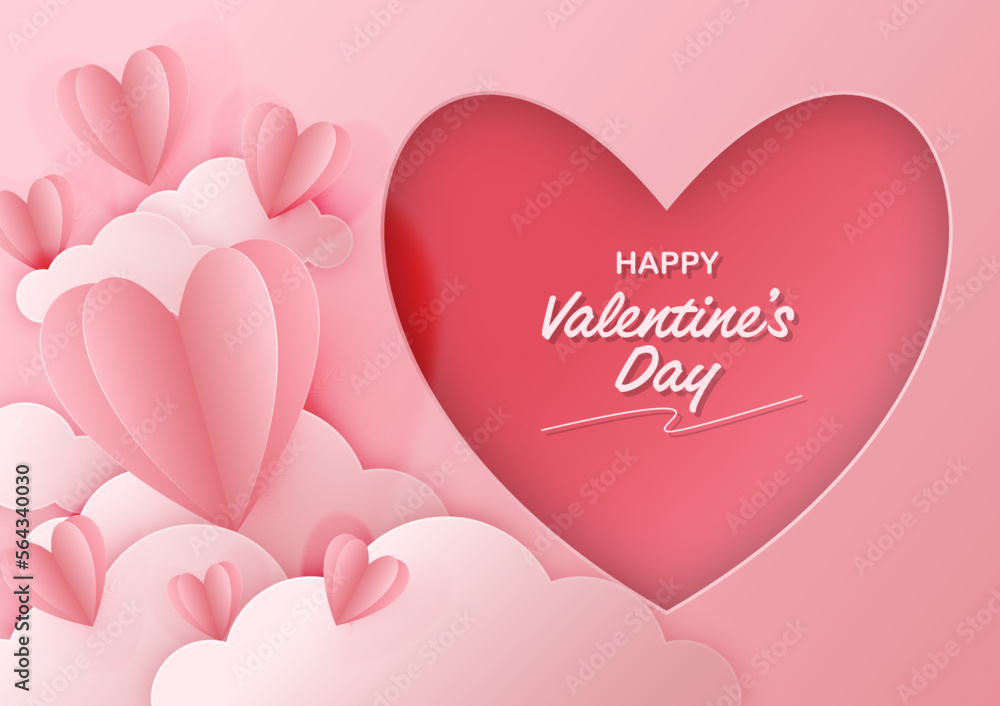Happy Valentine's day sale header or voucher template with hearts, Vector illustration.