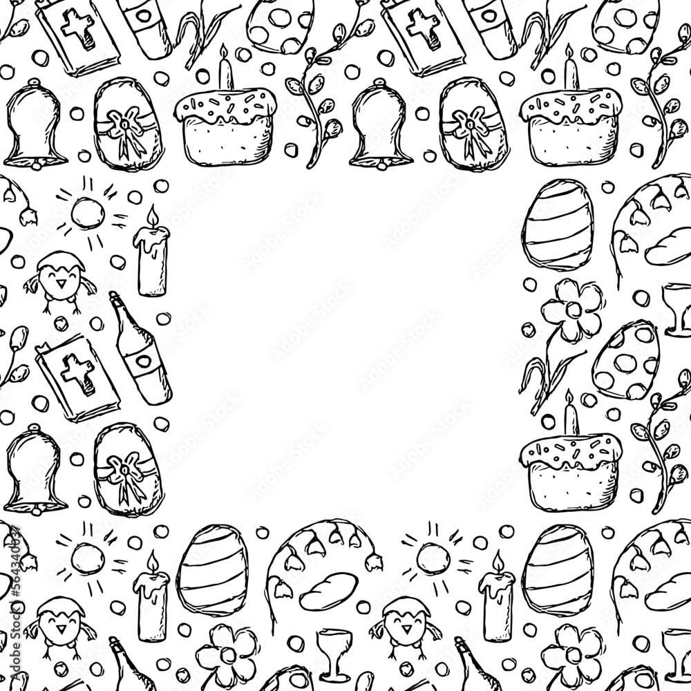 Easter frame. Seamless frame with easter icons. Easter background