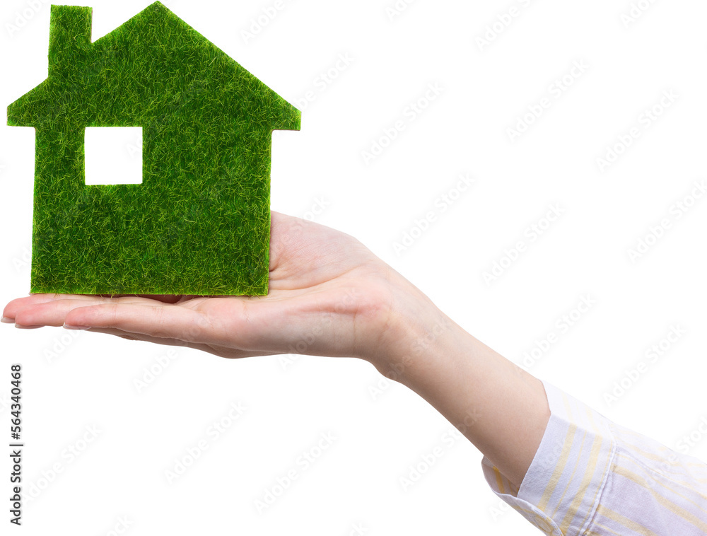 Female hands hold a model of a green house close-up. Sale of ecological real estate of the future. Female hands hold a model of a green house close-up. Sale of ecological real estate of the future.