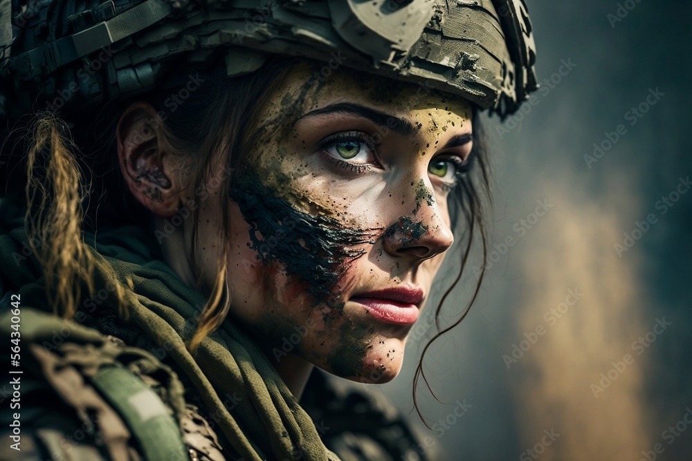 A closeup shot of beautiful female special forces soldier in