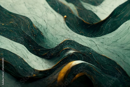 Green abstract wavey flow shape marble texture, Generative AI