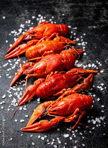 Boiled crayfish with pieces of salt. 