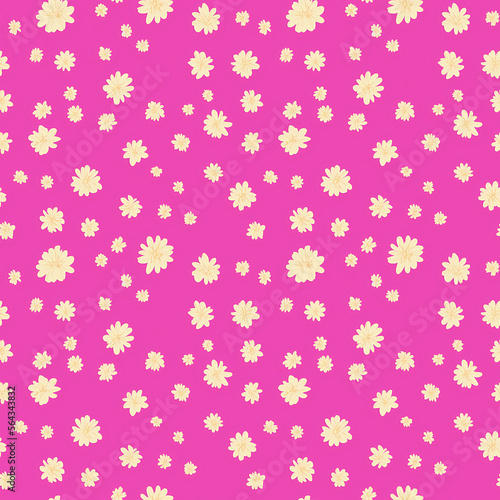 Many flowers on pink, seamless pattern design, repeating background