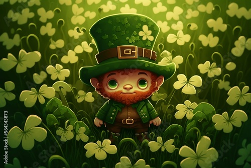 leprechaun in a clover field, St Patrick, generative ai