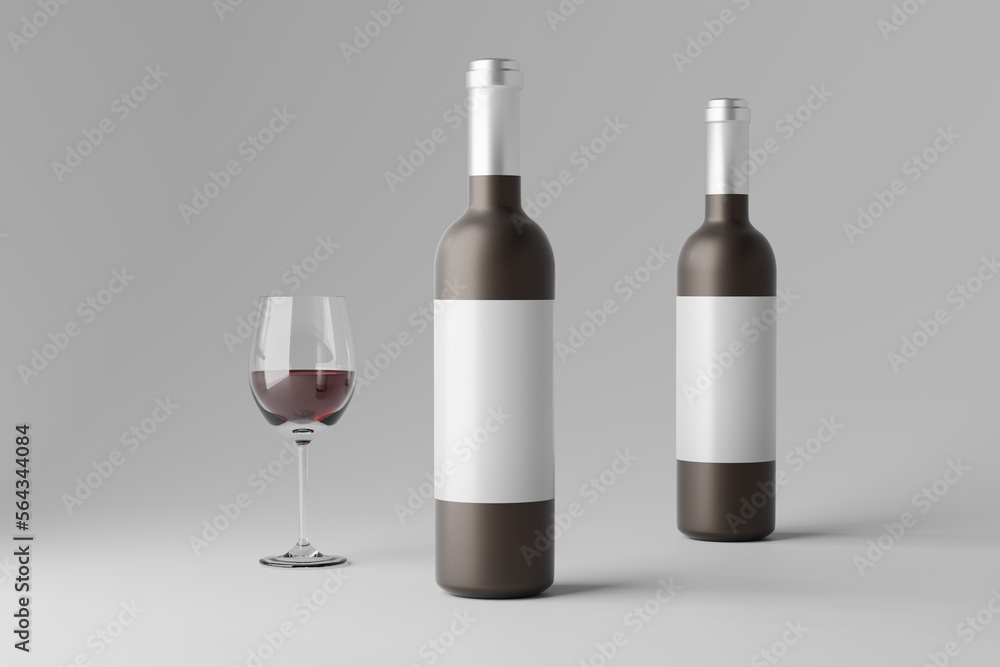wine bottle with glass mockup