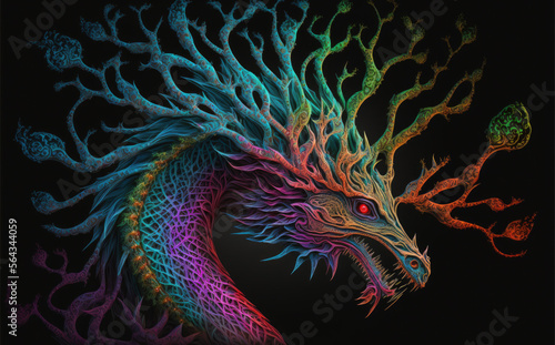 Colorful fantasy dragon. Generative AI