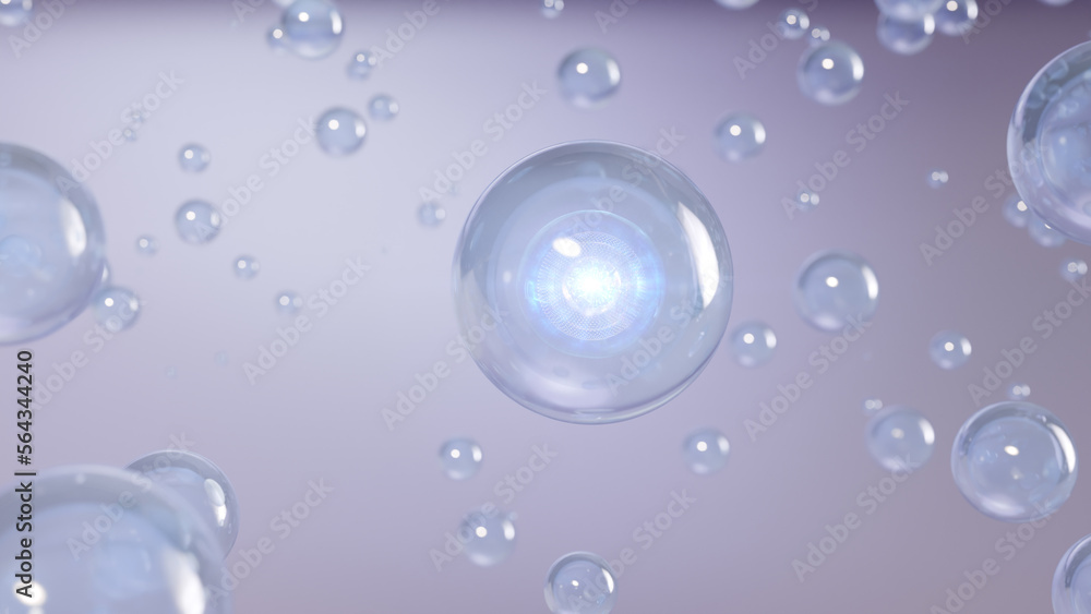 Cosmetic 3d bubble design on background Abstract science background with bubbles on water. Liquid bubble elements, a liquid bubble, and a cosmetic essence