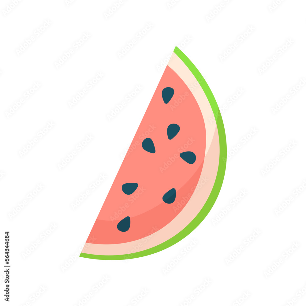 Slice of watermelon as symbol of summer vector illustration. Cartoon drawing of summer element or piece of fruit isolated on white background. Summer, vacation, food concept Slice of watermelon as symbol of summer vector illustration. Cartoon drawing of summer element or piece of fruit isolated on white background. Summer, vacation, food concept