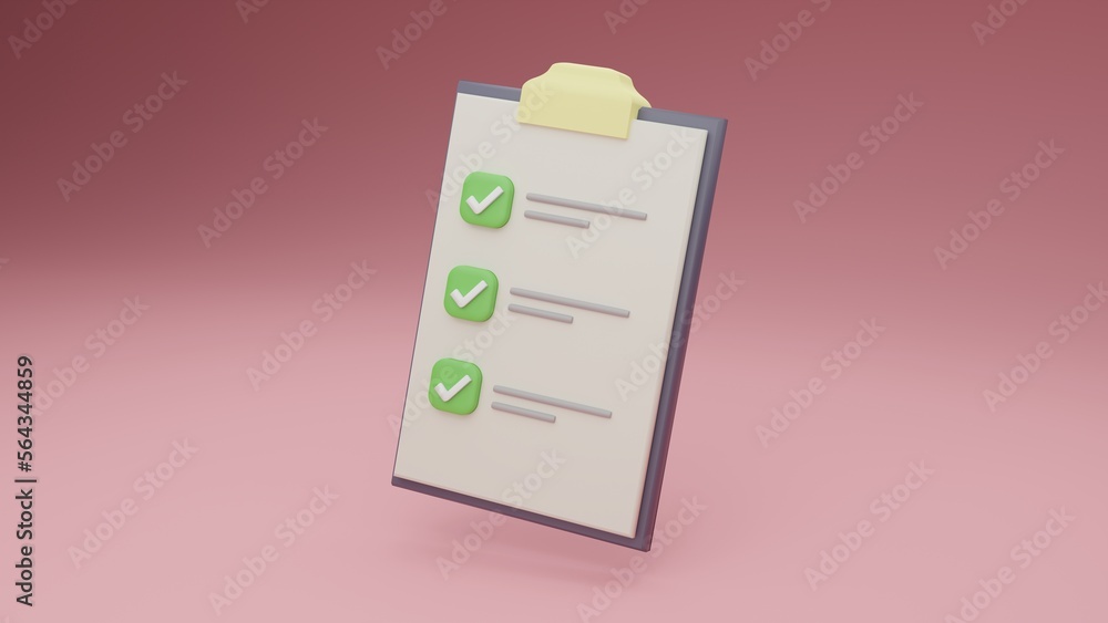 Checklist 3d illustration with check marks on pink background 8k Stock