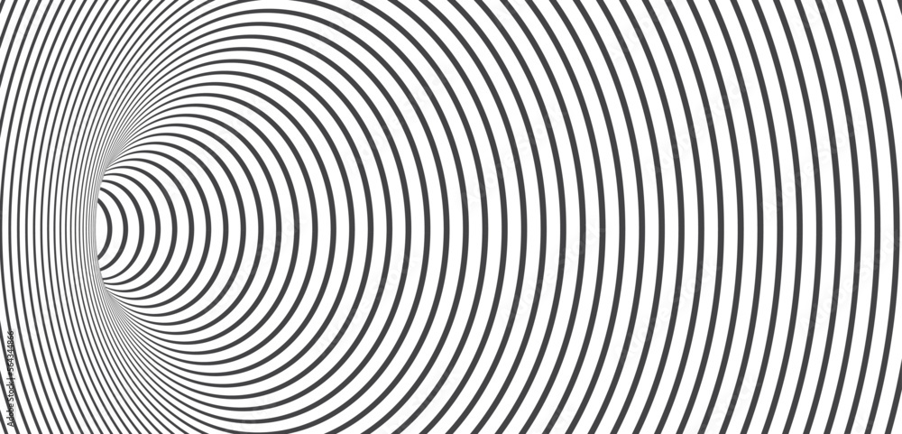 Geometric Black and White Abstract Hypnotic Worm-Hole Tunnel. Optical Illusion background. Seamless background, black and white pattern, spherical volume, geometric checker. Vector illustration