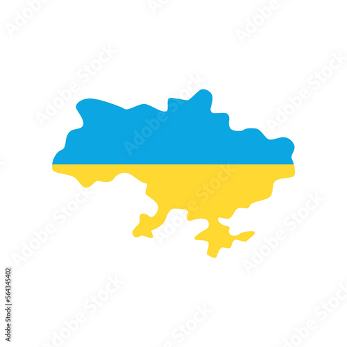 Blue and yellow Ukrainian territory on map vector illustration. Cartoon drawing of country in colors of Ukrainian flag or anti-war element isolated on white background. War, military, peace concept
