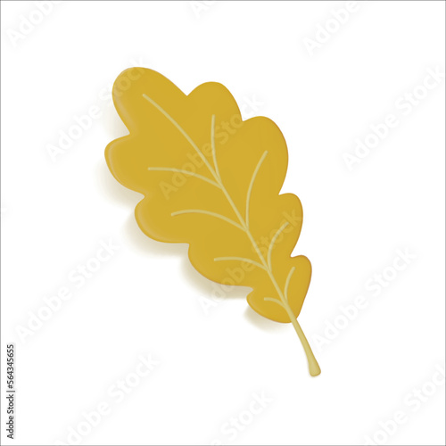 3d Yellow Oak Leaf Plasticine Cartoon Style Autumn Concept Isolated on a White Background. Vector illustration