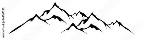 Black silhouette of mountains peaks landscape banner panorama illustration adventure travel icon vector for logo, isolated on white background