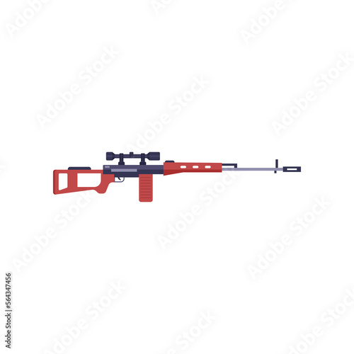 Automatic sniper rifle cartoon illustration. Colorful gun or weapon for games isolated on white background. Automatic weapon, toy, shooting concept
