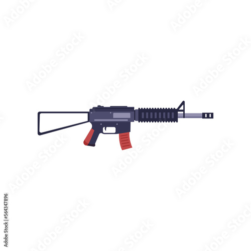 Modern automatic shotgun cartoon illustration. Colorful gun or weapon for games isolated on white background. Automatic weapon, toy, shooting concept.