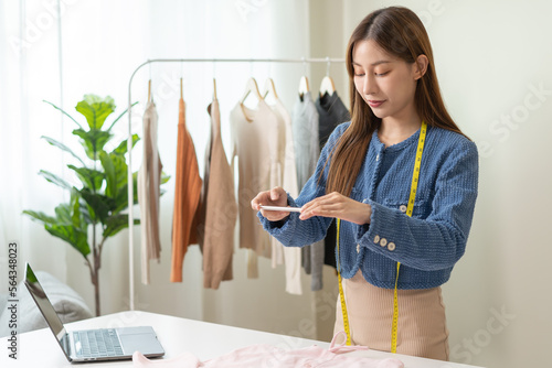 Photography Small SME business, asian young woman, girl hand using mobile phone taking photo