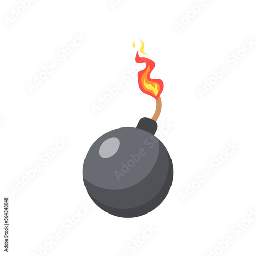 Bomb with burning fuse vector illustration. Comic drawing of explosive weapon isolated on white background. War, terrorism, danger, destruction concept