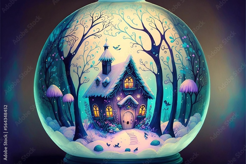 A winter landscape inside a crystal ball, made with generative AI A winter landscape inside a crystal ball, made with generative AI