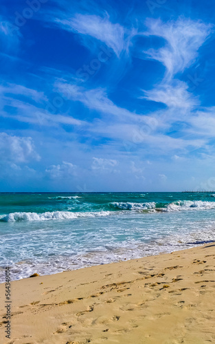 Tropical caribbean beach clear turquoise water Playa del Carmen Mexico.