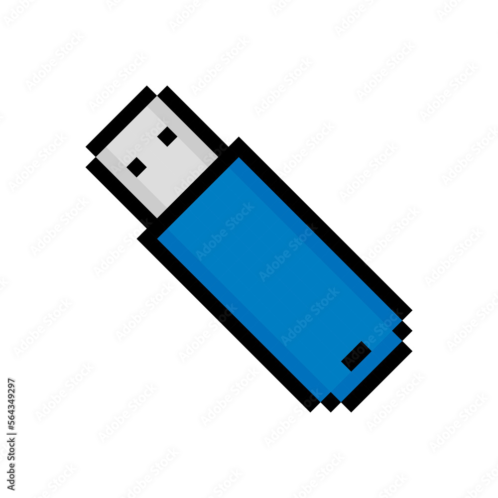 Pixel flash drive icon. Color silhouette. Front side view. Editable pixels. Vector simple flat graphic illustration. Isolated object on a white background. Isolate. Pixel flash drive icon. Color silhouette. Front side view. Editable pixels. Vector simple flat graphic illustration. Isolated object on a white background. Isolate.
