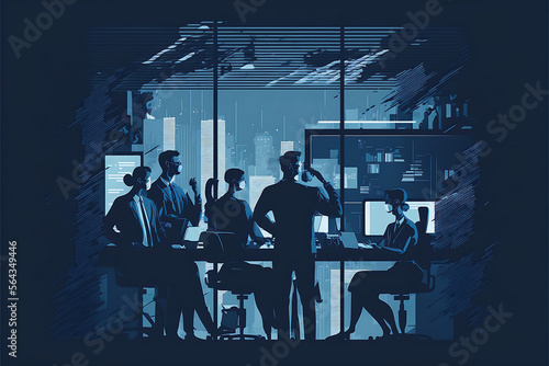 dark slate blue Flat vector illustration business team working and project collaboration process meeting concept