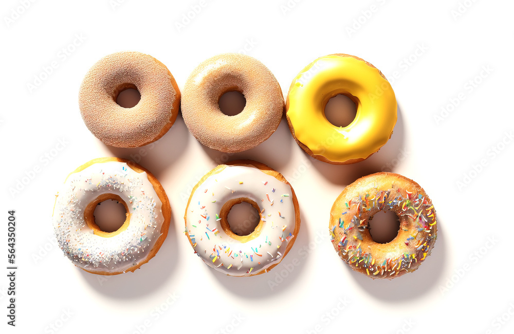 Doughnuts isolated on white background. Colourful donuts over white with clipping path.