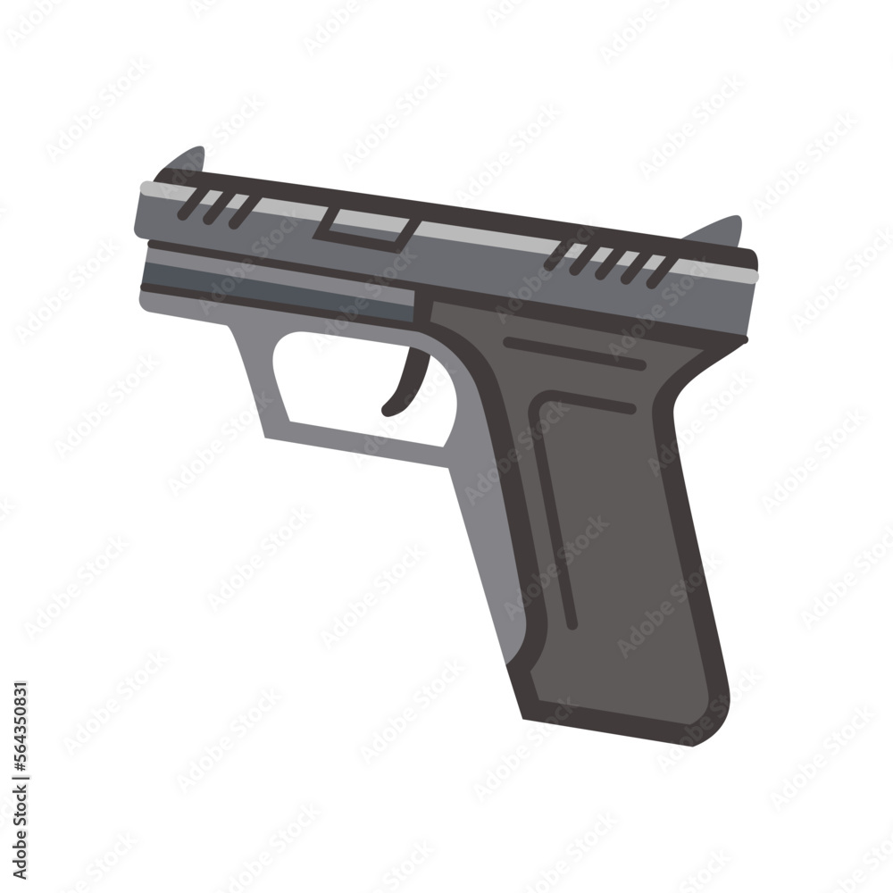 Police or military handgun vector illustration. Cartoon doodle of military equipment, weapon or firearm isolated on white background. War, violence concept Police or military handgun vector illustration. Cartoon doodle of military equipment, weapon or firearm isolated on white background. War, violence concept