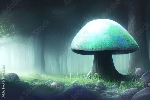 beautiful and mystical mistry forest scene with a big and strange mushroom © PixelHub