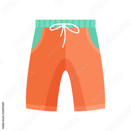 Male board shorts vector illustration. Cartoon drawing of orange swimwear or underpants for men isolated on white background. Summer, fashion concept