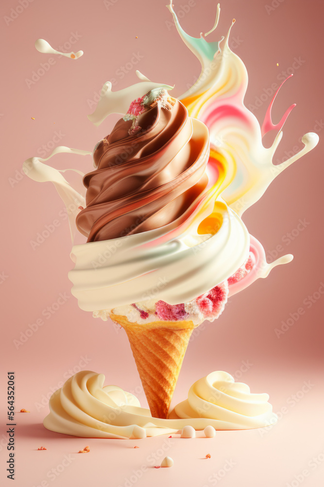 Fototapeta premium sundae dessert glace coloré en mouvement. Generative AI