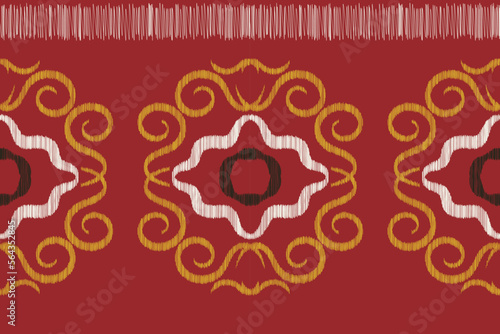 Ethnic Ikat fabric pattern geometric style.African Ikat embroidery Ethnic oriental pattern crimson red background. Abstract,vector,illustration. use for texture,clothing,wrapping,decoration,carpet.