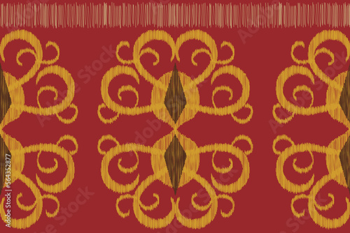 Ethnic Ikat fabric pattern geometric style.African Ikat embroidery Ethnic oriental pattern crimson red background. Abstract,vector,illustration. use for texture,clothing,wrapping,decoration,carpet.