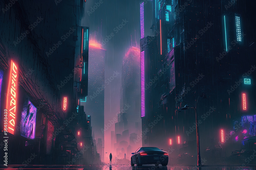 Metaverse Metropolis, bustling cyberpunk metropolis alive with activity ...