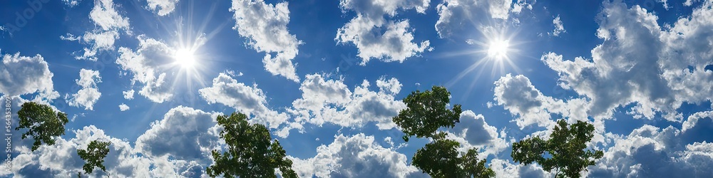 Bright blue skies and fluffy white clouds on a bright and sunny day - A panoramic view of the sky made by generative AI Bright blue skies and fluffy white clouds on a bright and sunny day - A panoramic view of the sky made by generative AI