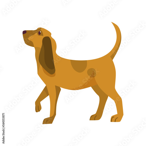 Brown dog wagging tail vector illustration. Cartoon animal character from Victorian city isolated on white background. History concept
