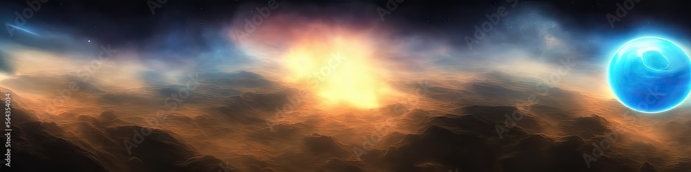 panoramic image of outer space - the universe and galaxy scene created by generative AI panoramic image of outer space - the universe and galaxy scene created by generative AI