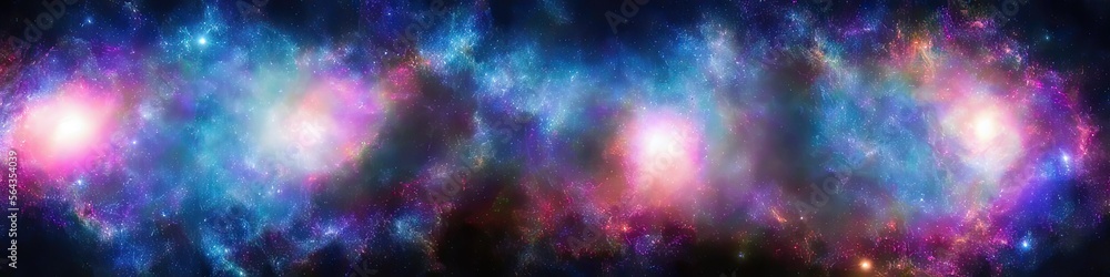 Naklejka premium panoramic image of outer space - the universe and galaxy scene created by generative AI