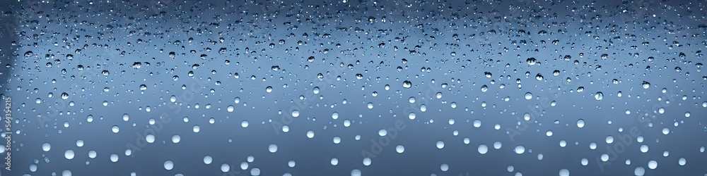 Raindrops on glass - panoramic photorealistic image with 3D shading created by generative AI for web banners Raindrops on glass - panoramic photorealistic image with 3D shading created by generative AI for web banners