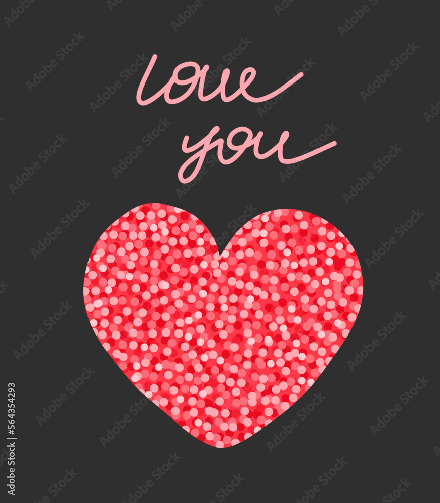 Postcard I love you. Lettering and a heart on a dark background
