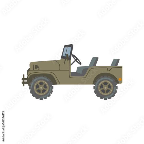 Military open jeep vector illustration. Cartoon drawing of heavy vehicle for armed forces isolated on white background. War, army, transportation, technology concept