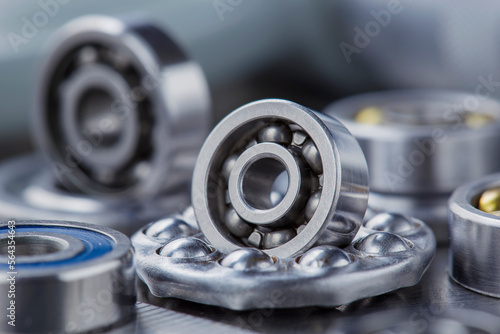 different bearings on a metal background. Part of mechanism.