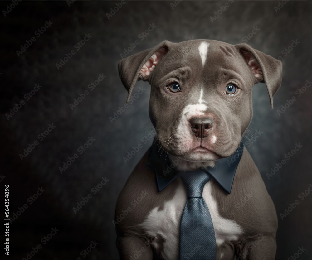 Staffordshire bull terrier, pit bull puppy dog is wearing a business ...