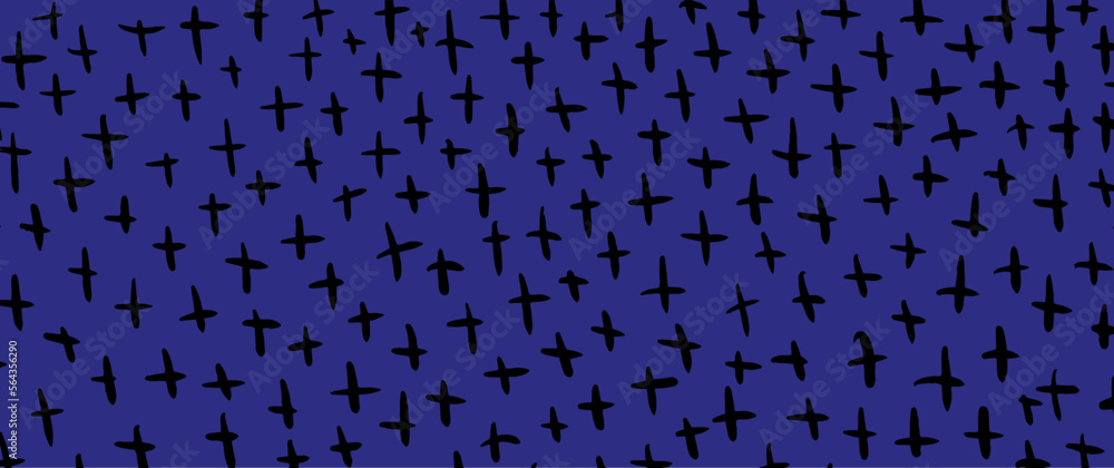 Naklejka premium Abstract cross dotted pattern. Hand drawn vector doodle background with cross pattern. Design element for web banners, posters, cards, wallpapers, sites. Black and blue color