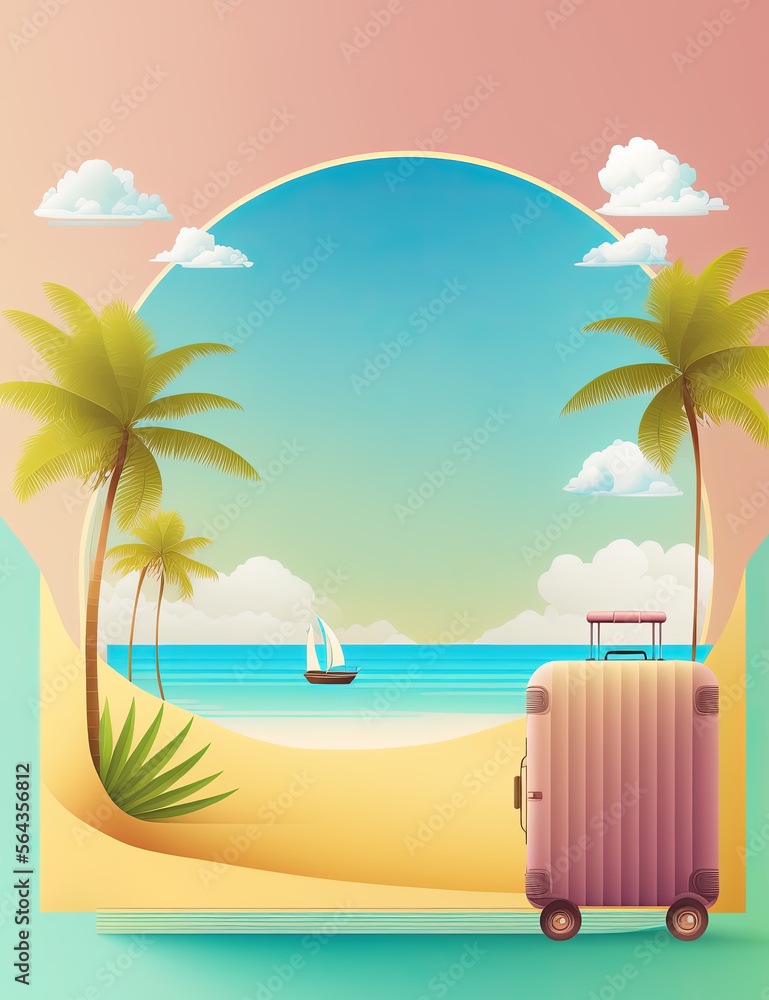 Obraz premium Tropical Beach Vacation travel Banner and Poster mock up with text copy space, in pastel tone, Generative AI