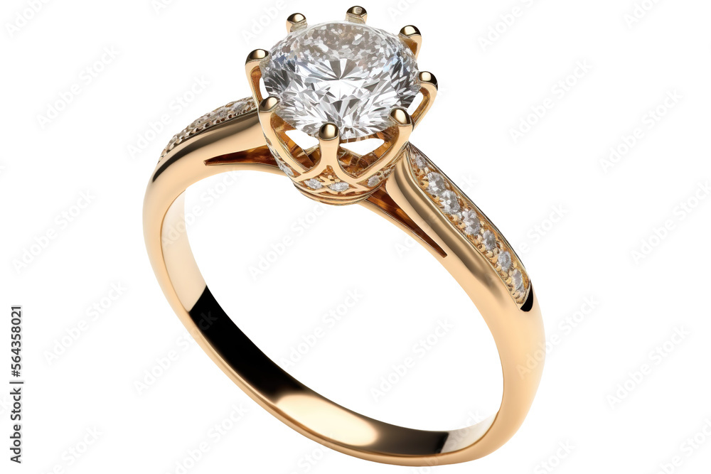 Wedding ring - gold, diamond, transparent background, png - obrazy, fototapety, plakaty 