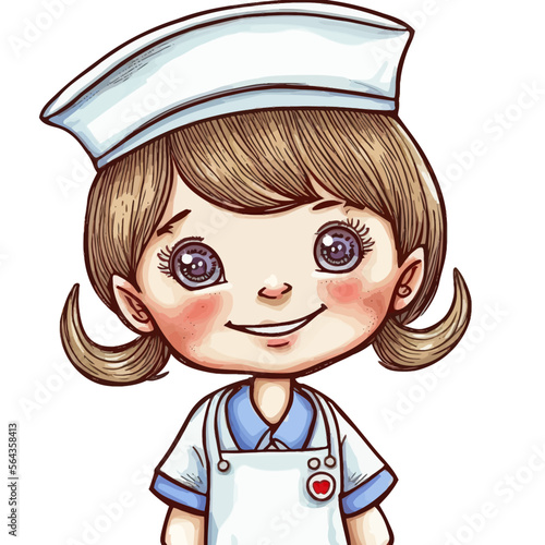 A lovely child dressed as a nurse with a white coat. Authentic vector illustration, perfect for emotional or graphic uses.